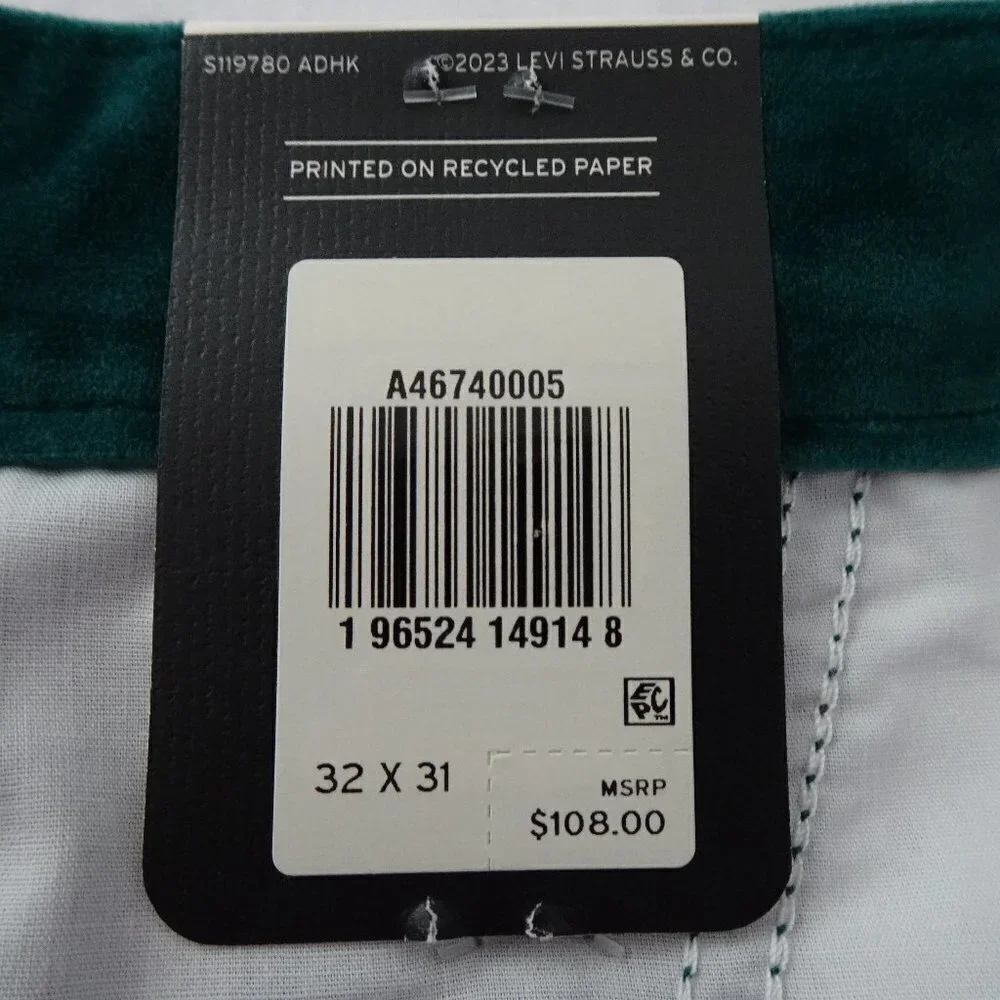 Levi's Baggy Trousers Women's Size 32x31 Green Velvet Wide Leg Loose Fit - Picture 8 of 10